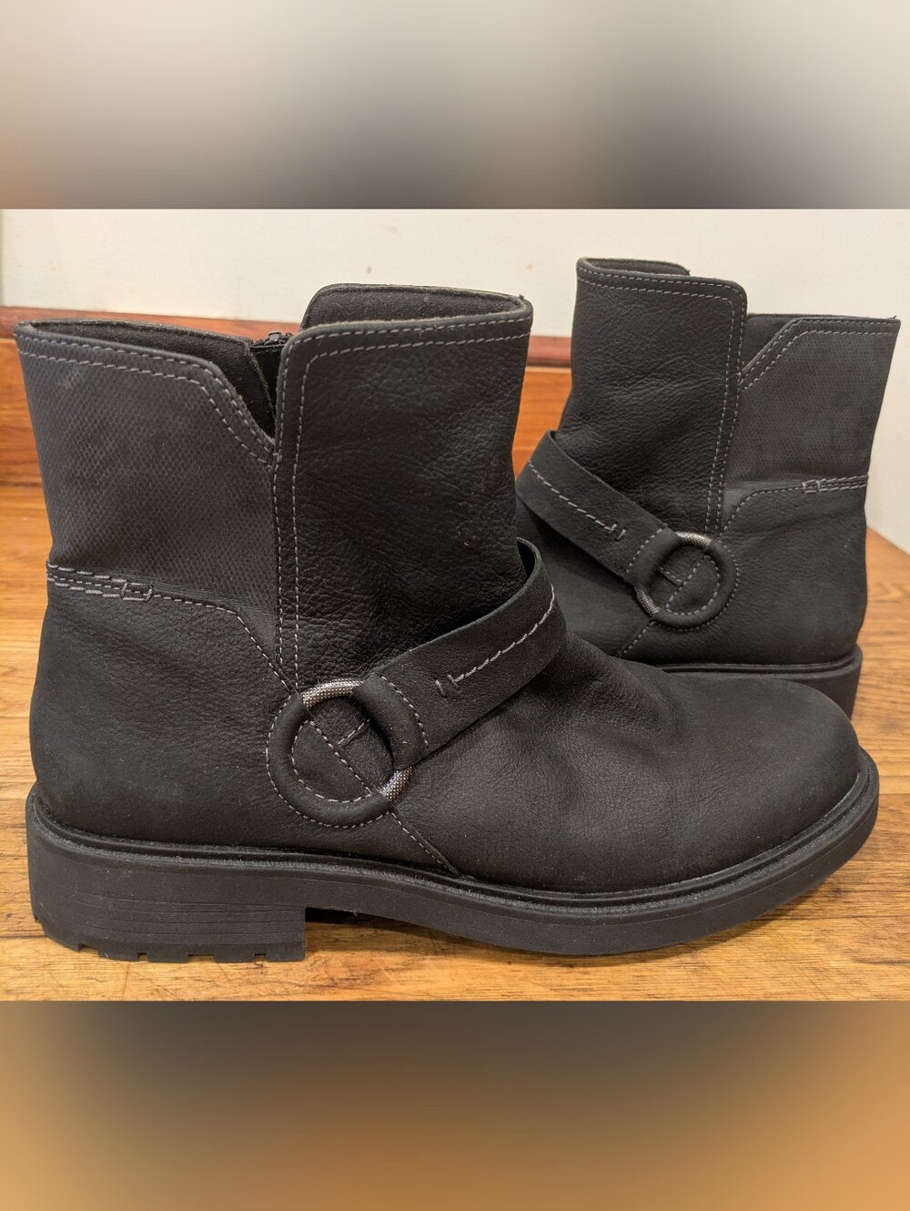 Clarks Collection Opal Rose Black Leather Casual Women's Boots Size 9.5